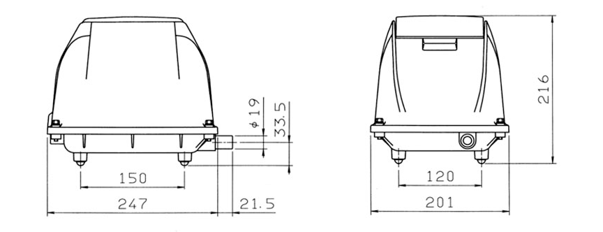 Wymiary dmuchawy SECOH EL-S-150