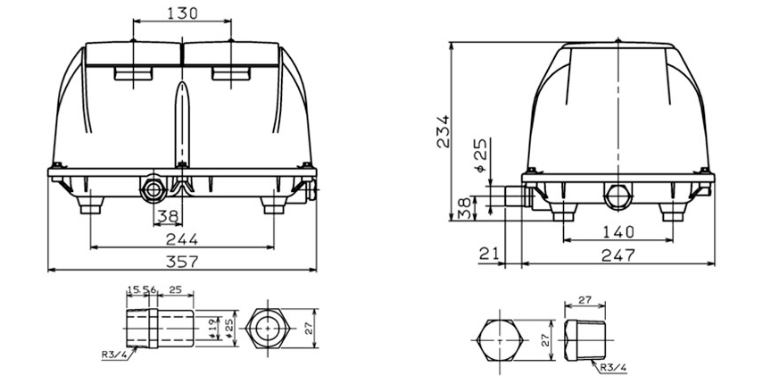 Wymiary dmuchawy SECOH EL-S-200